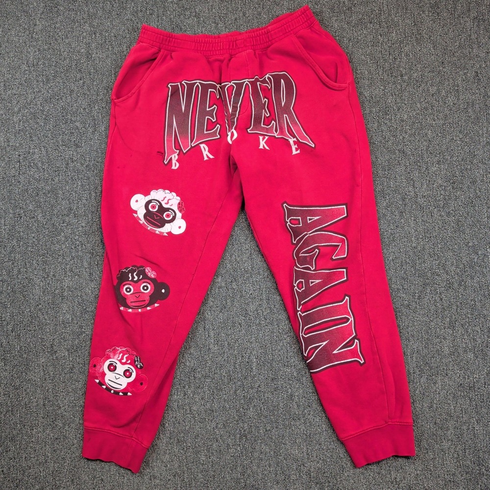 Never Broke Again Y2K Graphic Sweatpants Medium Red Streetwear Hypebeast Joggers